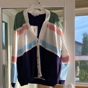 BURU COLOR BLOCK NEW With TAGS Navy Green Pink & White Tennis Cardigan Sz 1X 2X